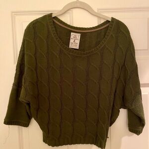 Zara Trafaluc Hunter Green Cable Knit Cropped Sweater | S